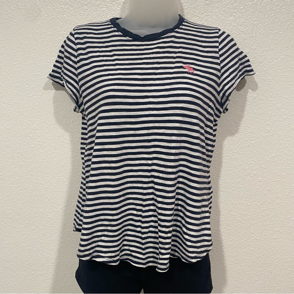 Kids Abercrombie Girls Black White Striped Logo Short Sleeve T-Shirt 15/16